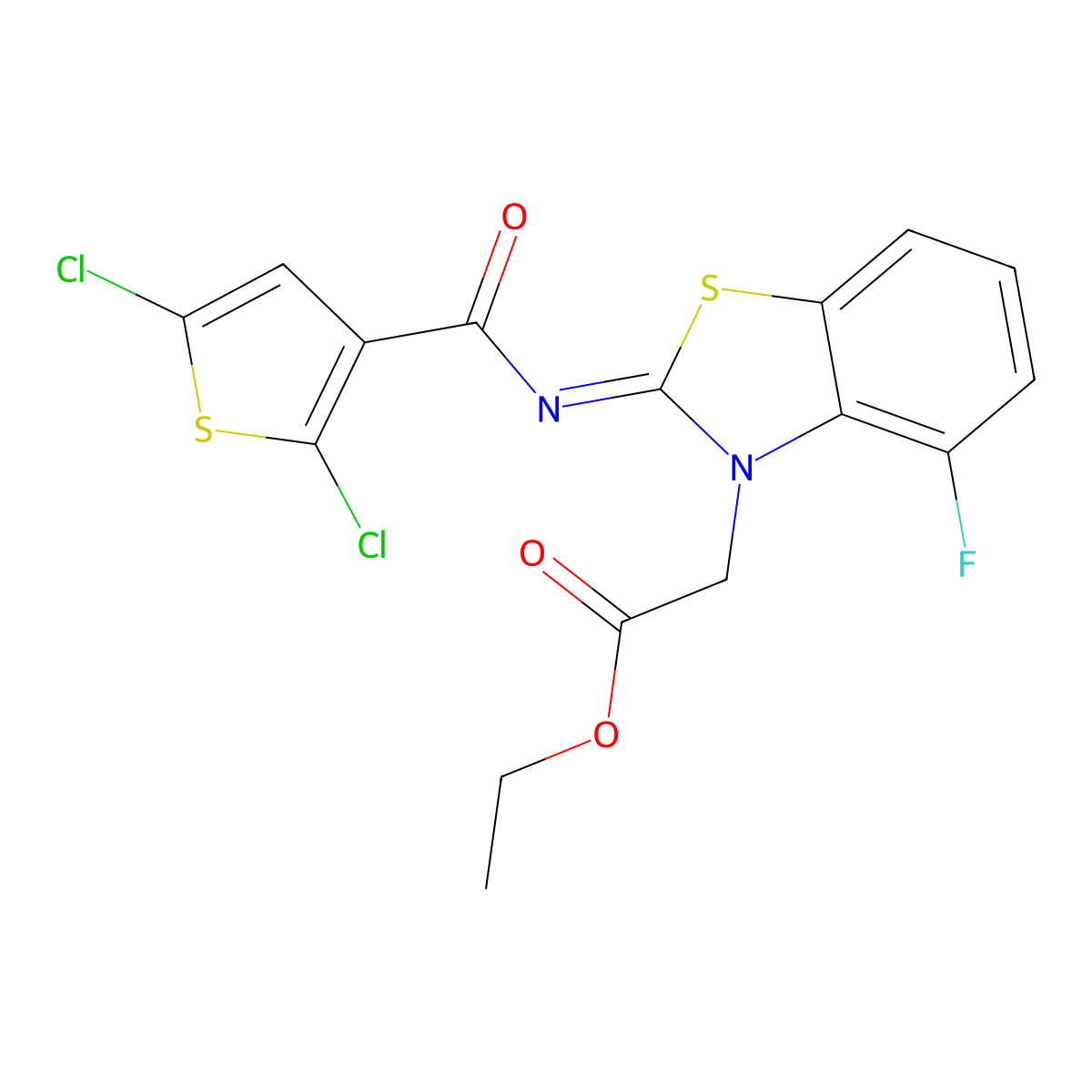 (Z)-ethyl 2-(2-((2,5-dichlorothiophene-3-carbonyl)imino)-4-fluorobenzo[d]thiazol-3(2H)-yl)acetate molecular structure, CAS 1006266-21-2