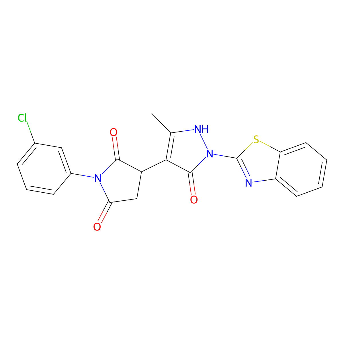 3-[1-(1,3-benzothiazol-2-yl)-5-hydroxy-3-methyl-1H-pyrazol-4-yl]-1-(3-chlorophenyl)pyrrolidine-2,5-dione molecular structure, CAS 1006267-96-4