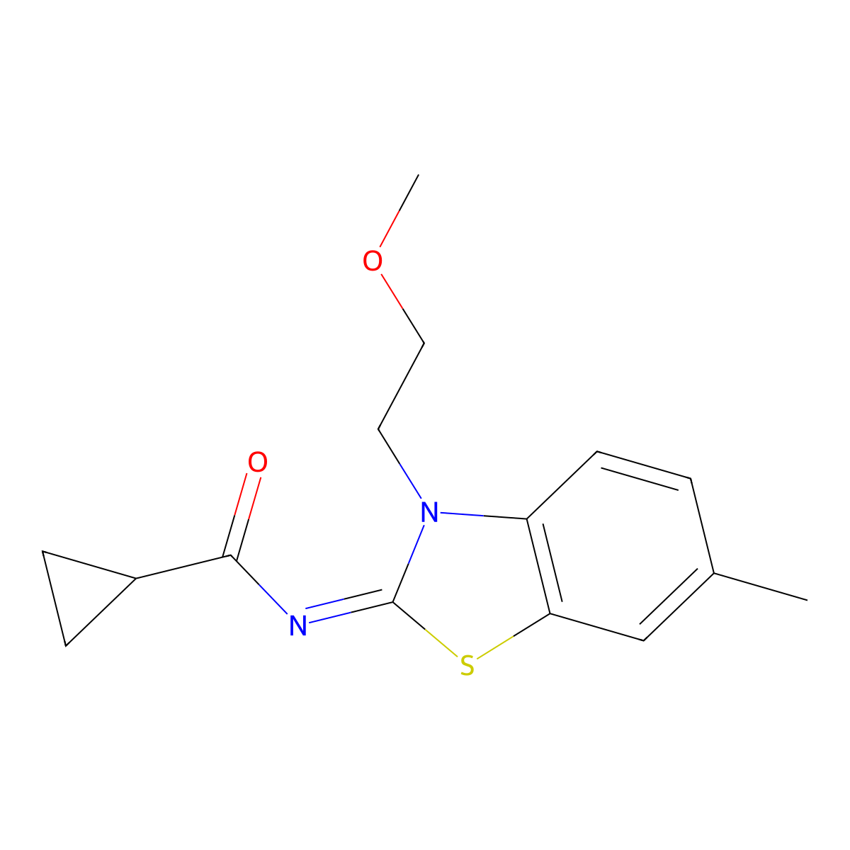 N-[3-(2-methoxyethyl)-6-methyl-1,3-benzothiazol-2-ylidene]cyclopropanecarboxamide molecular structure, CAS 1006269-61-9
