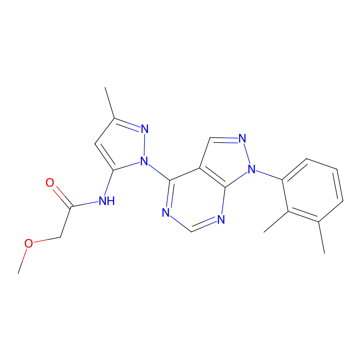 N-(1-(1-(2,3-dimethylphenyl)-1H-pyrazolo[3,4-d]pyrimidin-4-yl)-3-methyl-1H-pyrazol-5-yl)-2-methoxyacetamide molecular structure, CAS 1006274-81-2