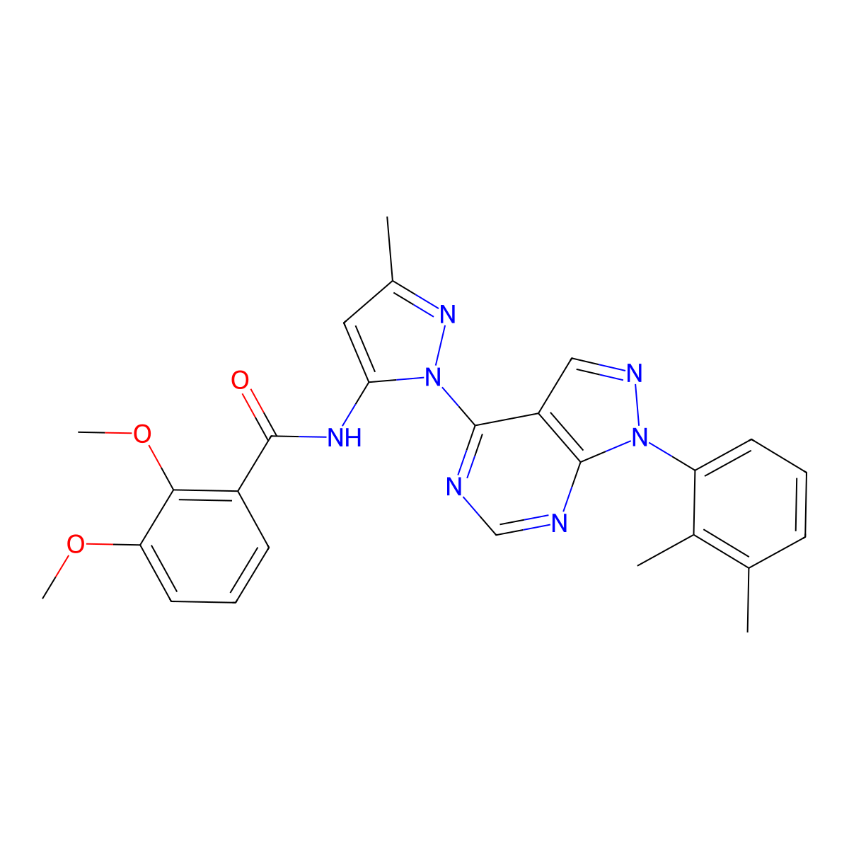 N-{1-[1-(2,3-dimethylphenyl)-1H-pyrazolo[3,4-d]pyrimidin-4-yl]-3-methyl-1H-pyrazol-5-yl}-2,3-dimethoxybenzamide molecular structure, CAS 1006275-05-3