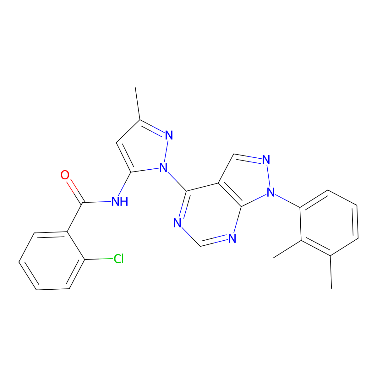 2-chloro-N-{1-[1-(2,3-dimethylphenyl)-1H-pyrazolo[3,4-d]pyrimidin-4-yl]-3-methyl-1H-pyrazol-5-yl}benzamide molecular structure, CAS 1006275-13-3