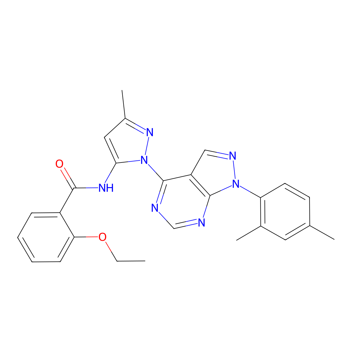 N-{1-[1-(2,4-dimethylphenyl)-1H-pyrazolo[3,4-d]pyrimidin-4-yl]-3-methyl-1H-pyrazol-5-yl}-2-ethoxybenzamide molecular structure, CAS 1006276-23-8
