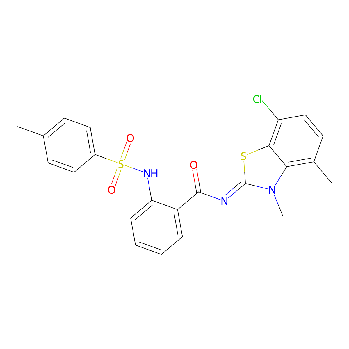(Z)-N-(7-chloro-3,4-dimethylbenzo[d]thiazol-2(3H)-ylidene)-2-(4-methylphenylsulfonamido)benzamide molecular structure, CAS 1006280-99-4