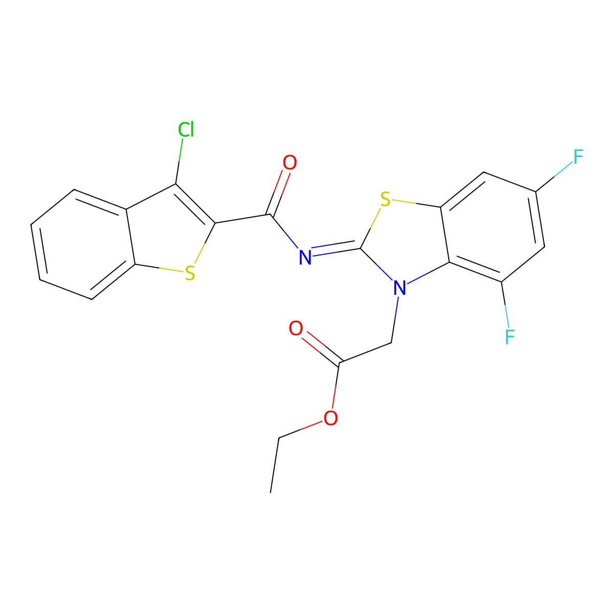 (Z)-ethyl 2-(2-((3-chlorobenzo[b]thiophene-2-carbonyl)imino)-4,6-difluorobenzo[d]thiazol-3(2H)-yl)acetate molecular structure, CAS 1006283-72-2