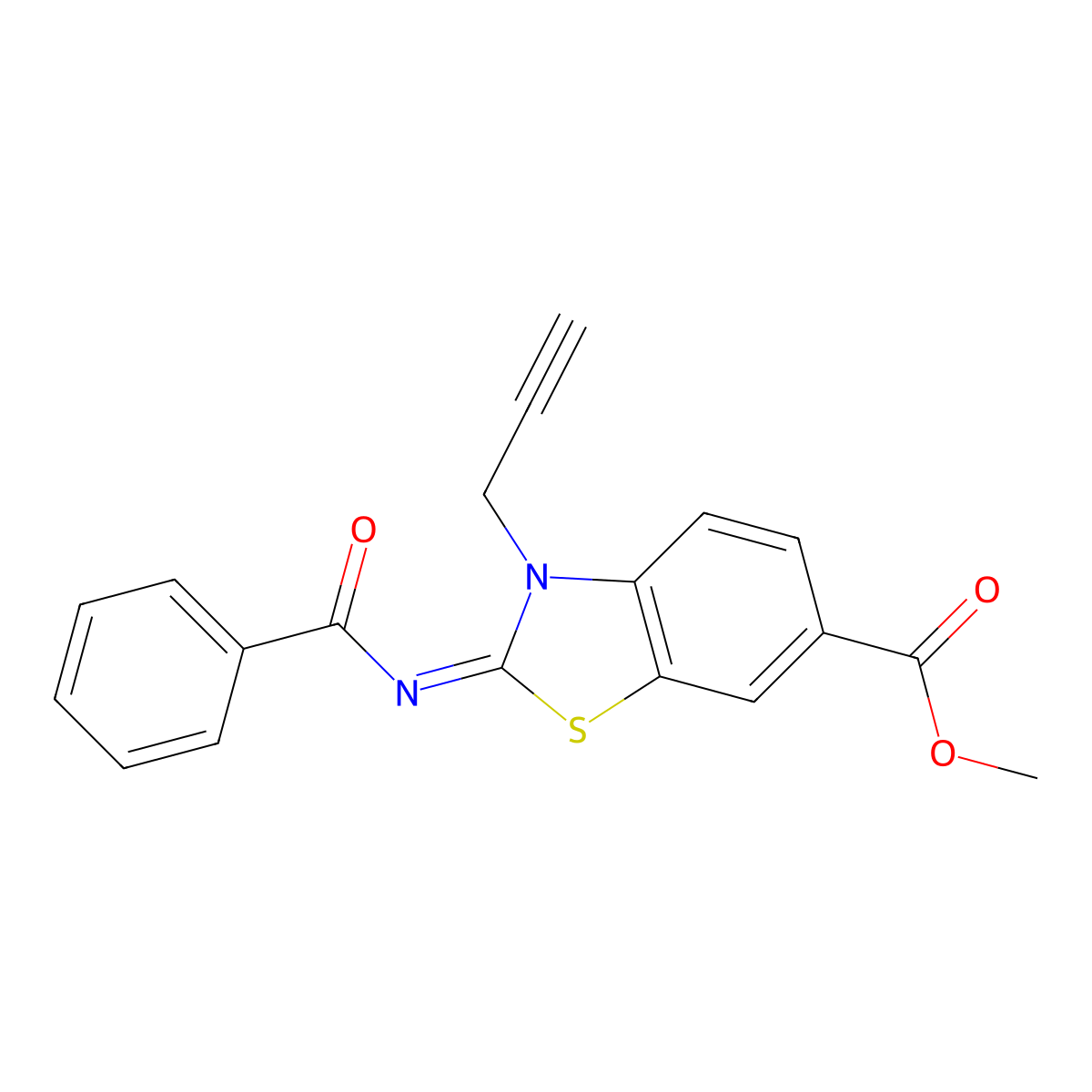 Methyl 2-benzoylimino-3-prop-2-ynyl-1,3-benzothiazole-6-carboxylate molecular structure, CAS 1006287-58-6
