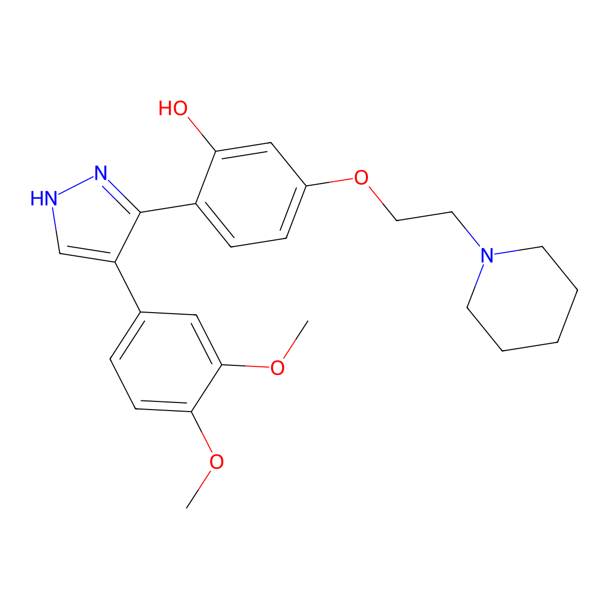 2-(4-(3,4-dimethoxyphenyl)-1H-pyrazol-3-yl)-5-(2-(piperidin-1-yl)ethoxy)phenol molecular structure, CAS 1006290-47-6