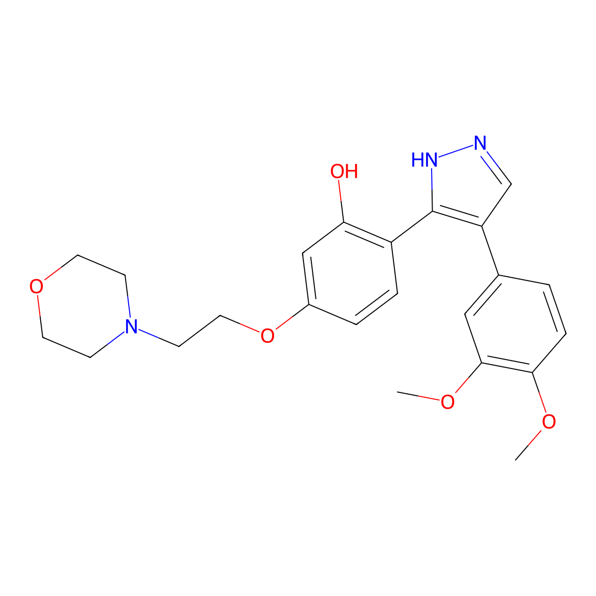 2-(4-(3,4-dimethoxyphenyl)-1H-pyrazol-3-yl)-5-(2-morpholinoethoxy)phenol molecular structure, CAS 1006290-54-5