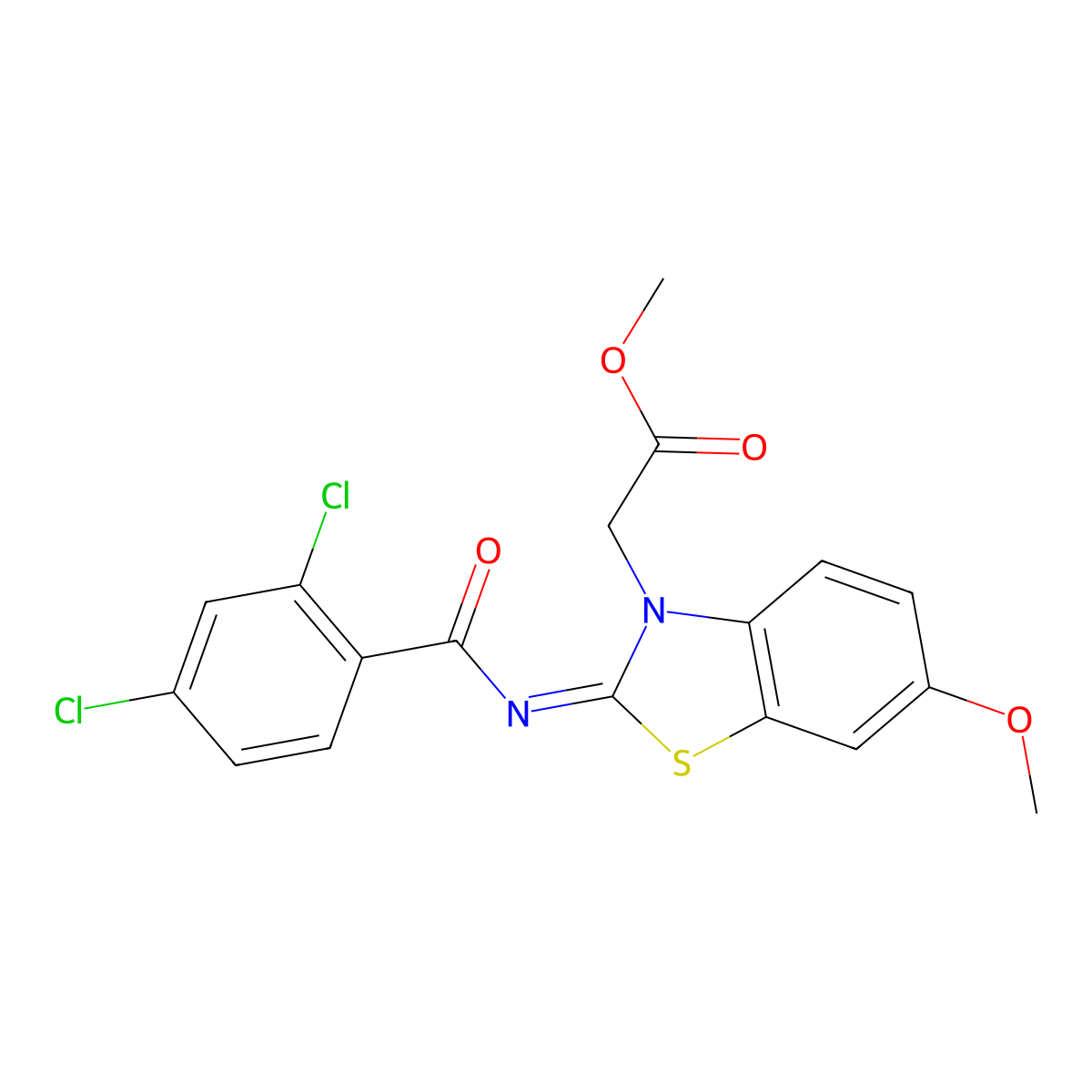 Methyl 2-[2-(2,4-dichlorobenzoyl)imino-6-methoxy-1,3-benzothiazol-3-yl]acetate molecular structure, CAS 1006291-32-2