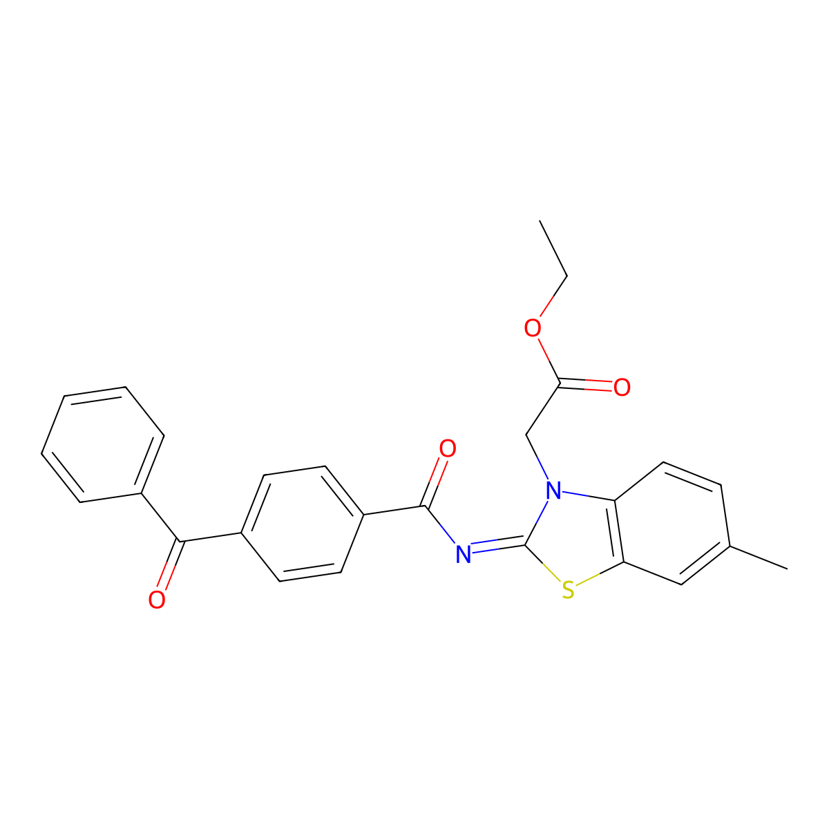 Ethyl 2-[2-(4-benzoylbenzoyl)imino-6-methyl-1,3-benzothiazol-3-yl]acetate molecular structure, CAS 1006293-05-5