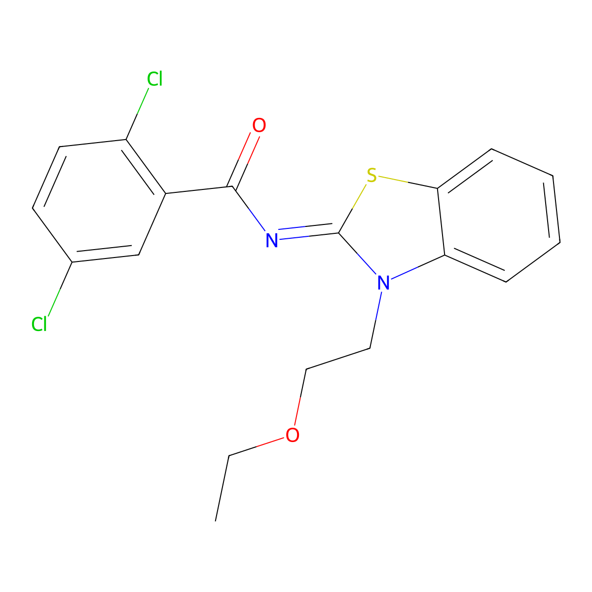 2,5-dichloro-N-[3-(2-ethoxyethyl)-1,3-benzothiazol-2-ylidene]benzamide molecular structure, CAS 1006303-80-5
