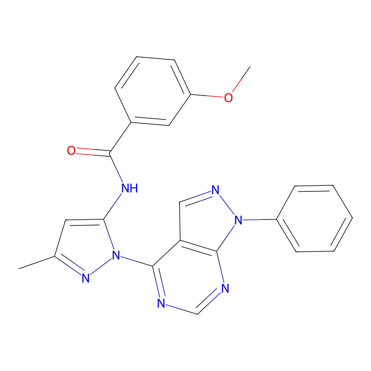 3-methoxy-N-(3-methyl-1-(1-phenyl-1H-pyrazolo[3,4-d]pyrimidin-4-yl)-1H-pyrazol-5-yl)benzamide molecular structure, CAS 1006303-97-4