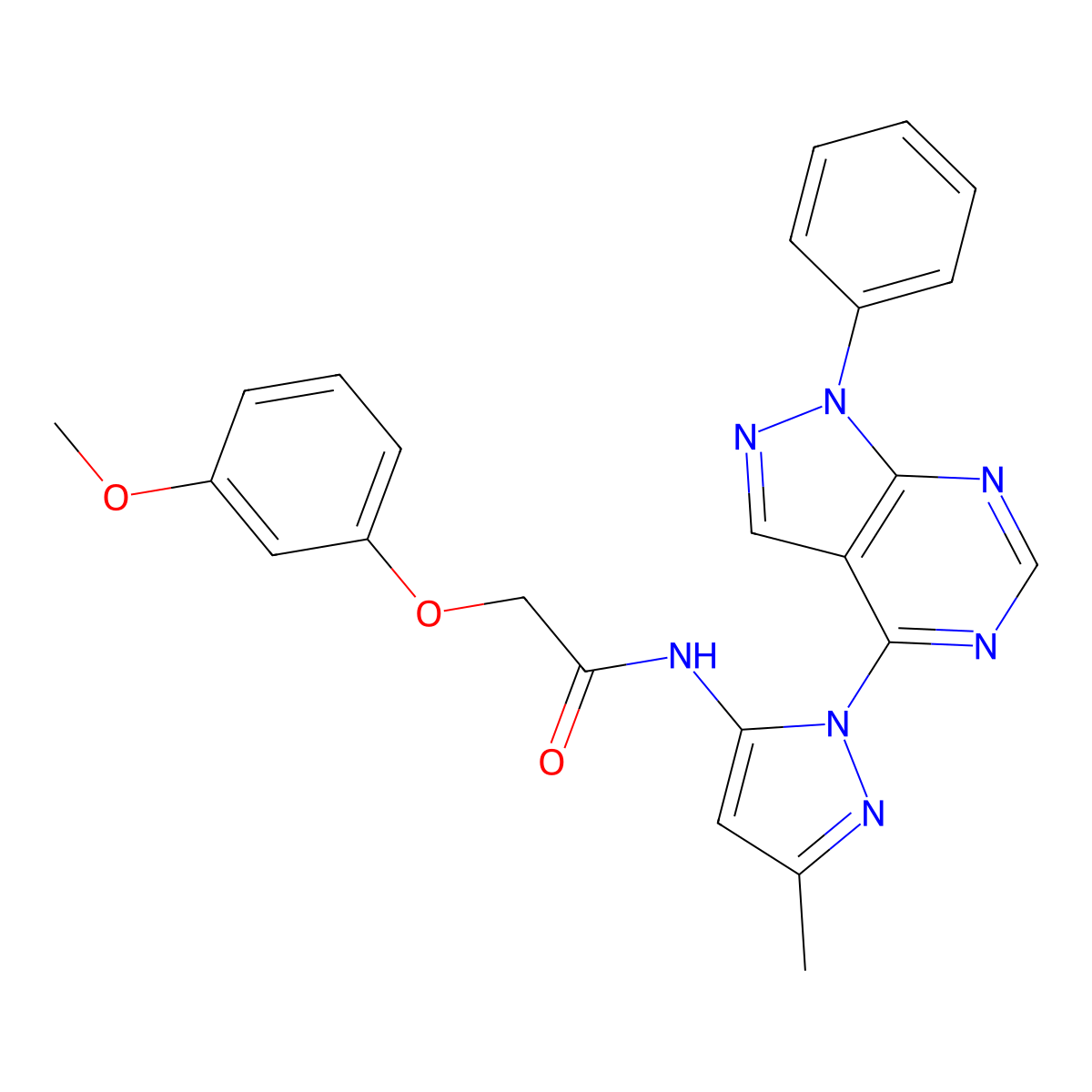 2-(3-methoxyphenoxy)-N-(3-methyl-1-{1-phenyl-1H-pyrazolo[3,4-d]pyrimidin-4-yl}-1H-pyrazol-5-yl)acetamide molecular structure, CAS 1006304-22-8