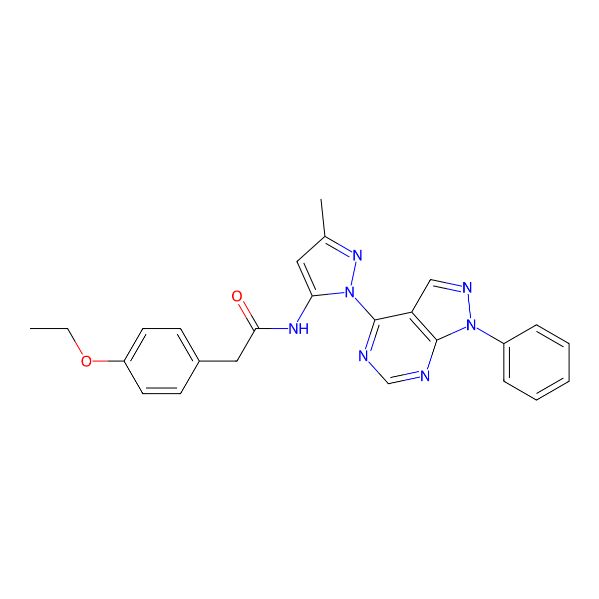 2-(4-ethoxyphenyl)-N-(3-methyl-1-(1-phenyl-1H-pyrazolo[3,4-d]pyrimidin-4-yl)-1H-pyrazol-5-yl)acetamide molecular structure, CAS 1006304-28-4