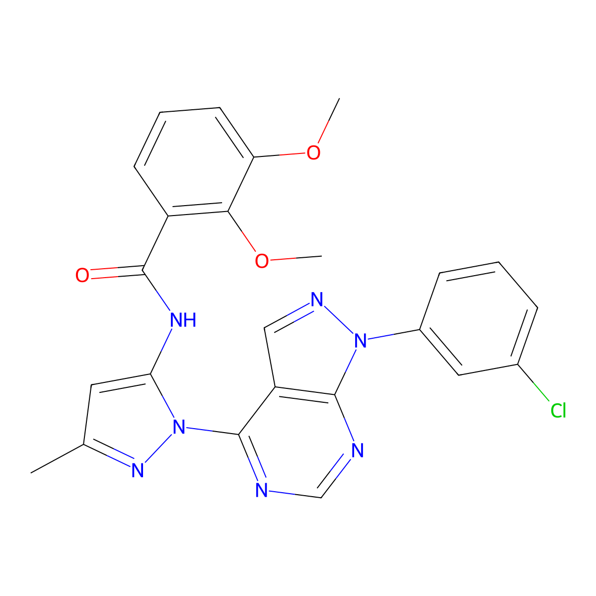 N-{1-[1-(3-chlorophenyl)-1H-pyrazolo[3,4-d]pyrimidin-4-yl]-3-methyl-1H-pyrazol-5-yl}-2,3-dimethoxybenzamide molecular structure, CAS 1006305-66-3