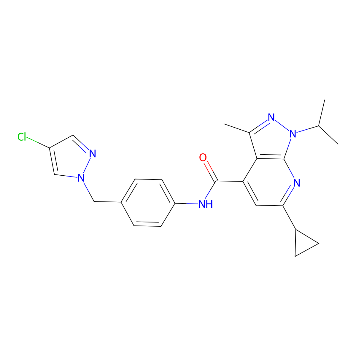 N-{4-[(4-chloro-1H-pyrazol-1-yl)methyl]phenyl}-6-cyclopropyl-3-methyl-1-(propan-2-yl)-1H-pyrazolo[3,4-b]pyridine-4-carboxamide molecular structure, CAS 1006314-89-1
