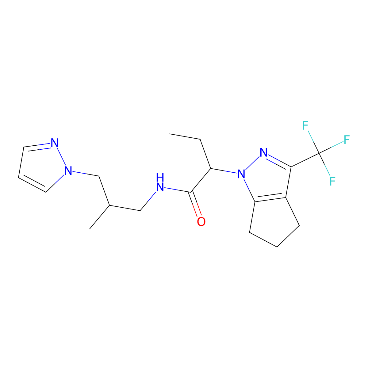 N-[2-methyl-3-(1H-pyrazol-1-yl)propyl]-2-[3-(trifluoromethyl)-5,6-dihydrocyclopenta[c]pyrazol-1(4H)-yl]butanamide molecular structure, CAS 1006315-20-3