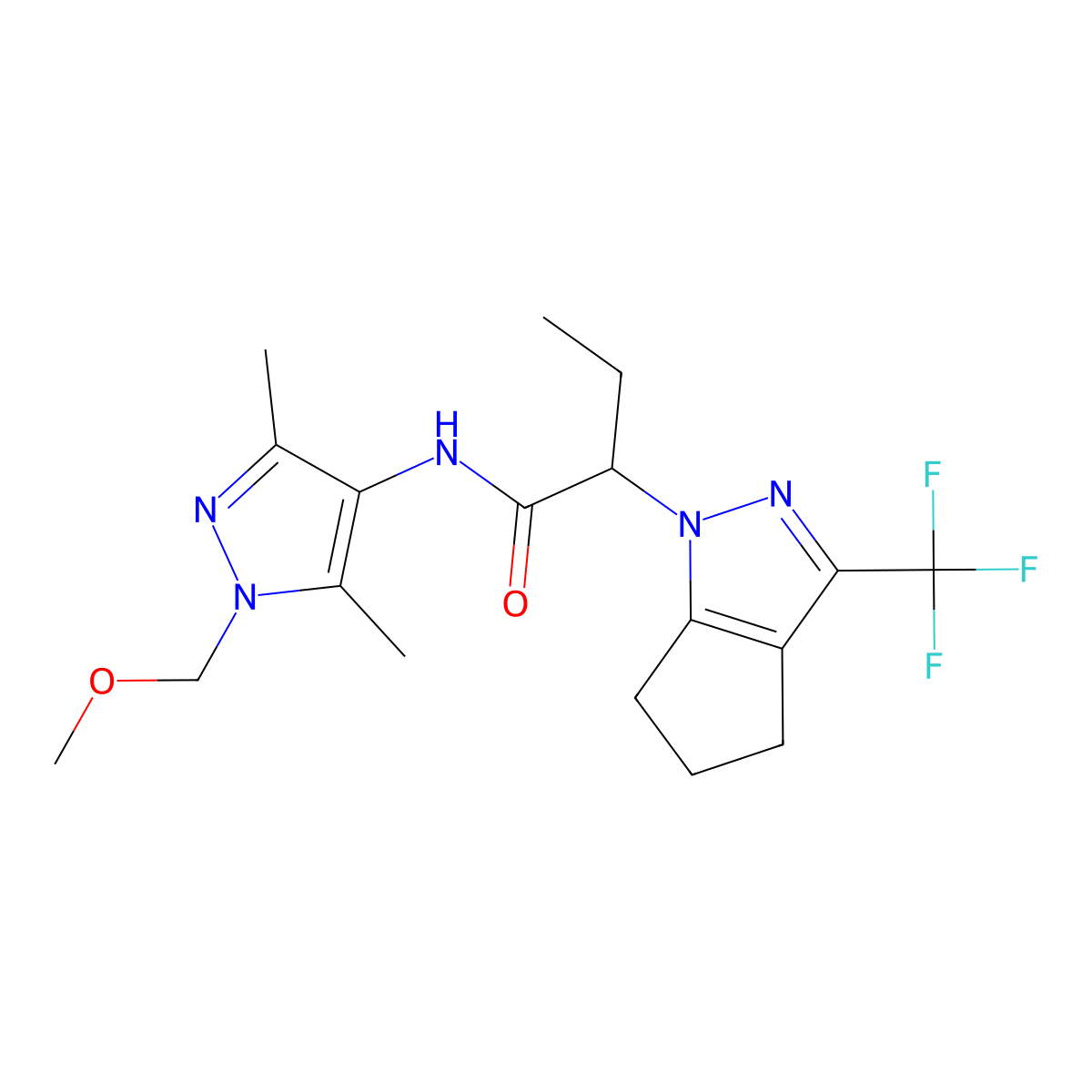 N-[1-(methoxymethyl)-3,5-dimethyl-1H-pyrazol-4-yl]-2-[3-(trifluoromethyl)-5,6-dihydrocyclopenta[c]pyrazol-1(4H)-yl]butanamide molecular structure, CAS 1006315-34-9