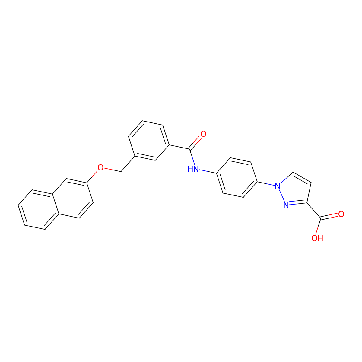 1-{4-[({3-[(naphthalen-2-yloxy)methyl]phenyl}carbonyl)amino]phenyl}-1H-pyrazole-3-carboxylic acid molecular structure, CAS 1006315-73-6