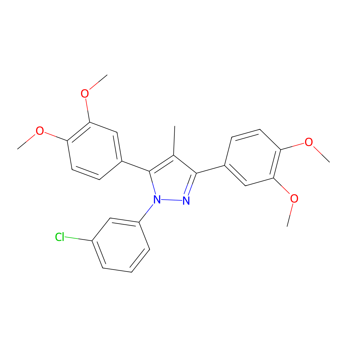 1-(3-chlorophenyl)-3,5-bis(3,4-dimethoxyphenyl)-4-methyl-1H-pyrazole molecular structure, CAS 1006318-69-9