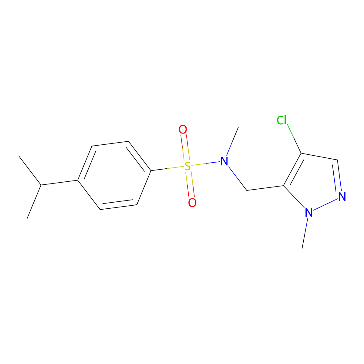 N-[(4-chloro-1-methyl-1H-pyrazol-5-yl)methyl]-N-methyl-4-(propan-2-yl)benzenesulfonamide molecular structure, CAS 1006318-98-4
