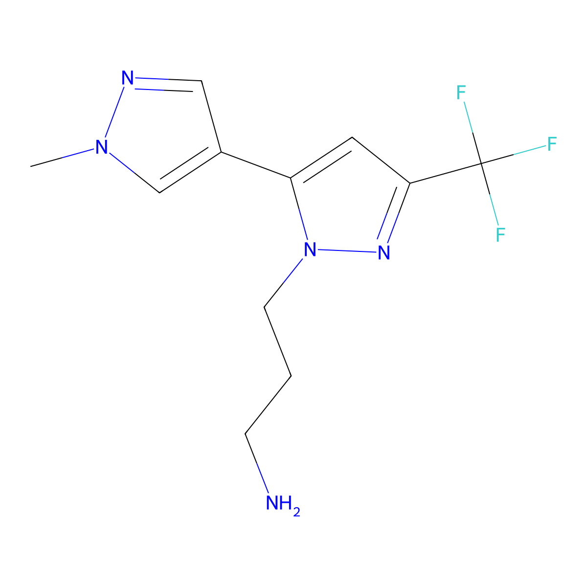3-[5-(1-Methylpyrazol-4-yl)-3-(trifluoromethyl)pyrazolyl]propylamine molecular structure, CAS 1006319-18-1