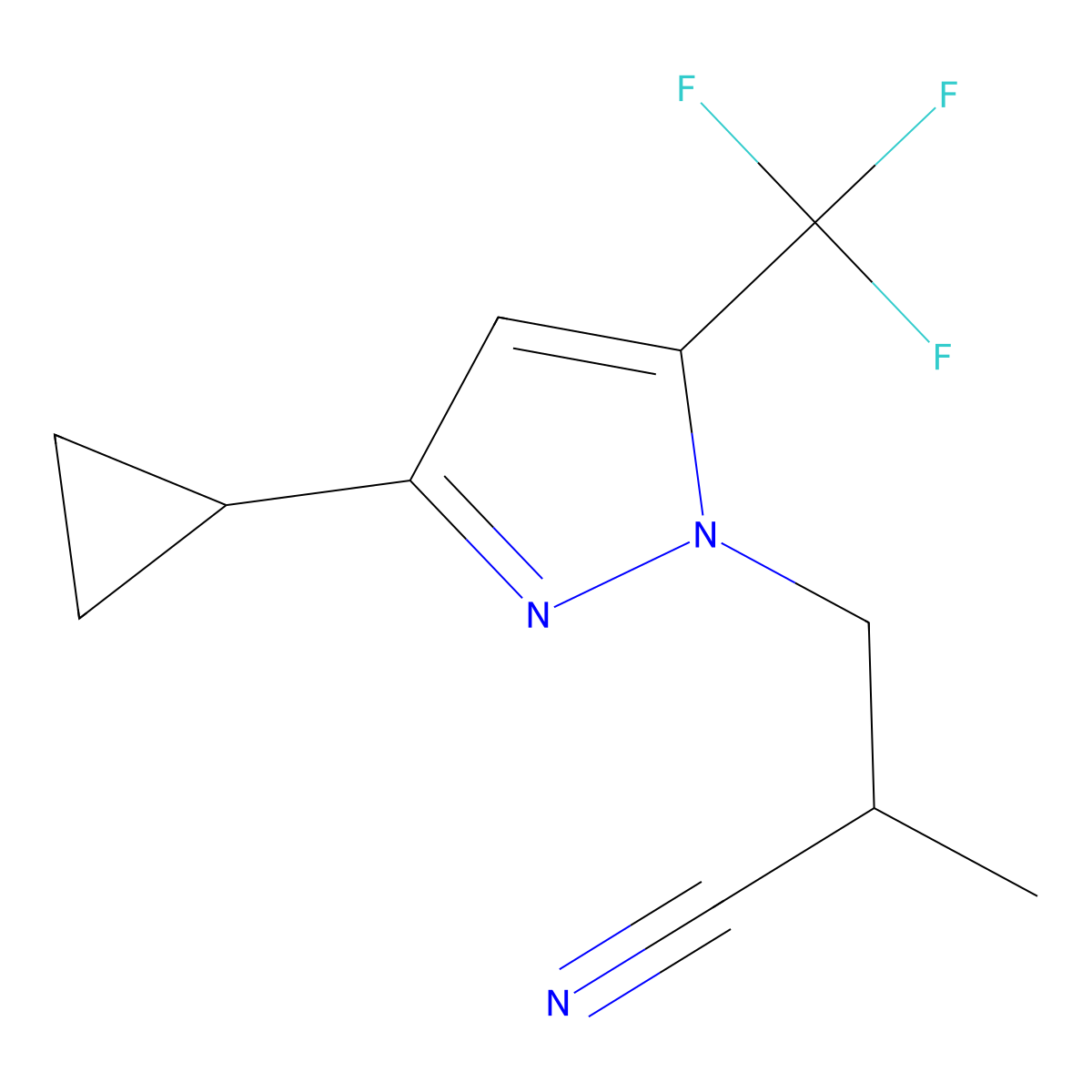 3-(3-Cyclopropyl-5-(trifluoromethyl)-1H-pyrazol-1-yl)-2-methylpropanenitrile molecular structure, CAS 1006319-21-6