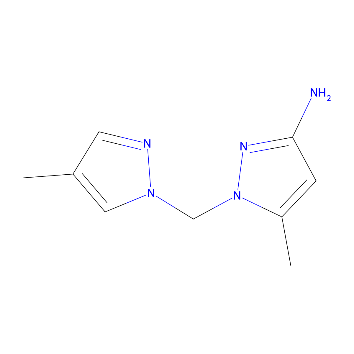 5-methyl-1-[(4-methyl-1H-pyrazol-1-yl)methyl]-1H-pyrazol-3-amine molecular structure, CAS 1006319-23-8