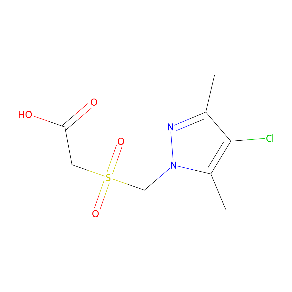 2-(((4-Chloro-3,5-dimethyl-1H-pyrazol-1-yl)methyl)sulfonyl)acetic acid molecular structure, CAS 1006319-32-9