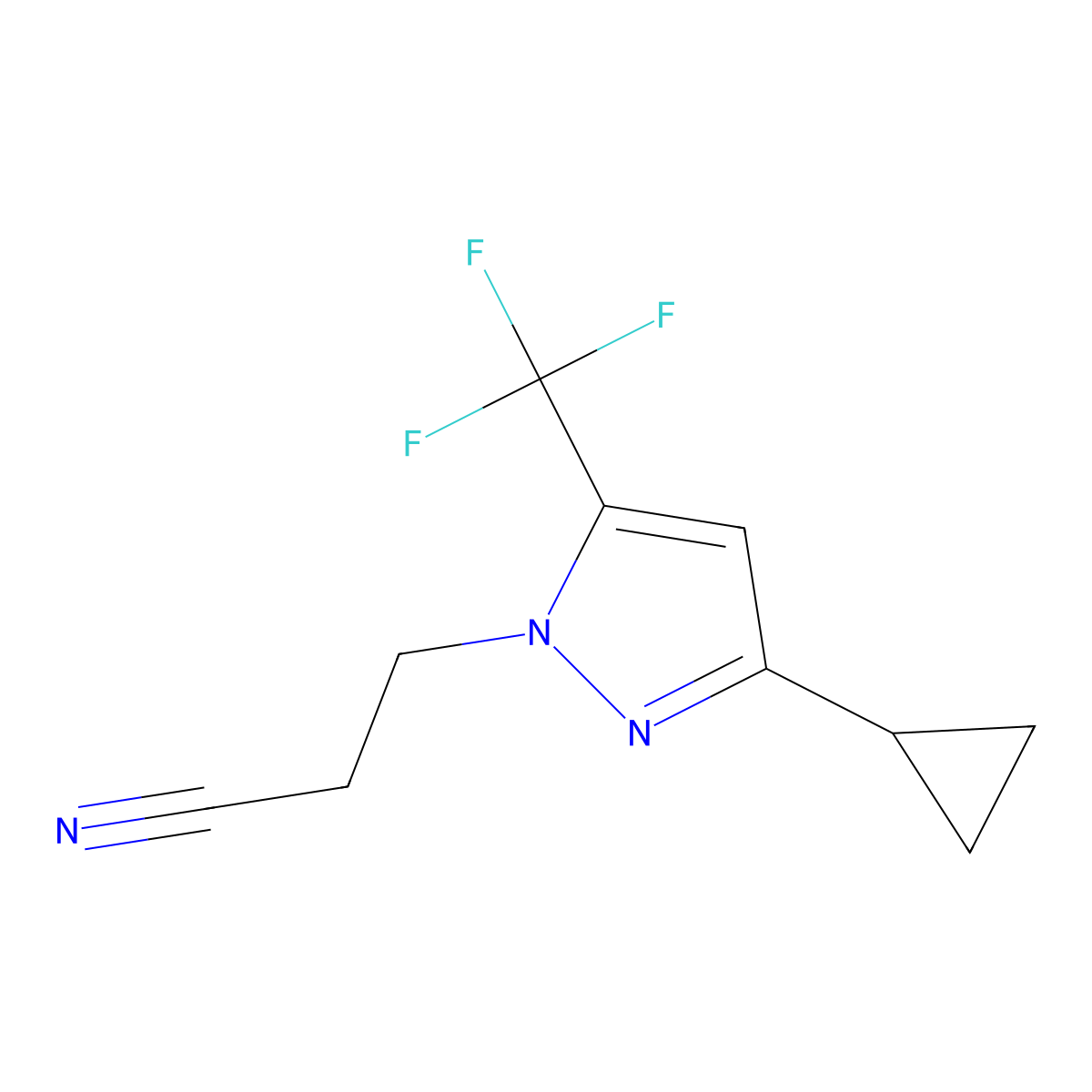 3-(3-Cyclopropyl-5-(trifluoromethyl)-1H-pyrazol-1-yl)propanenitrile molecular structure, CAS 1006319-95-4