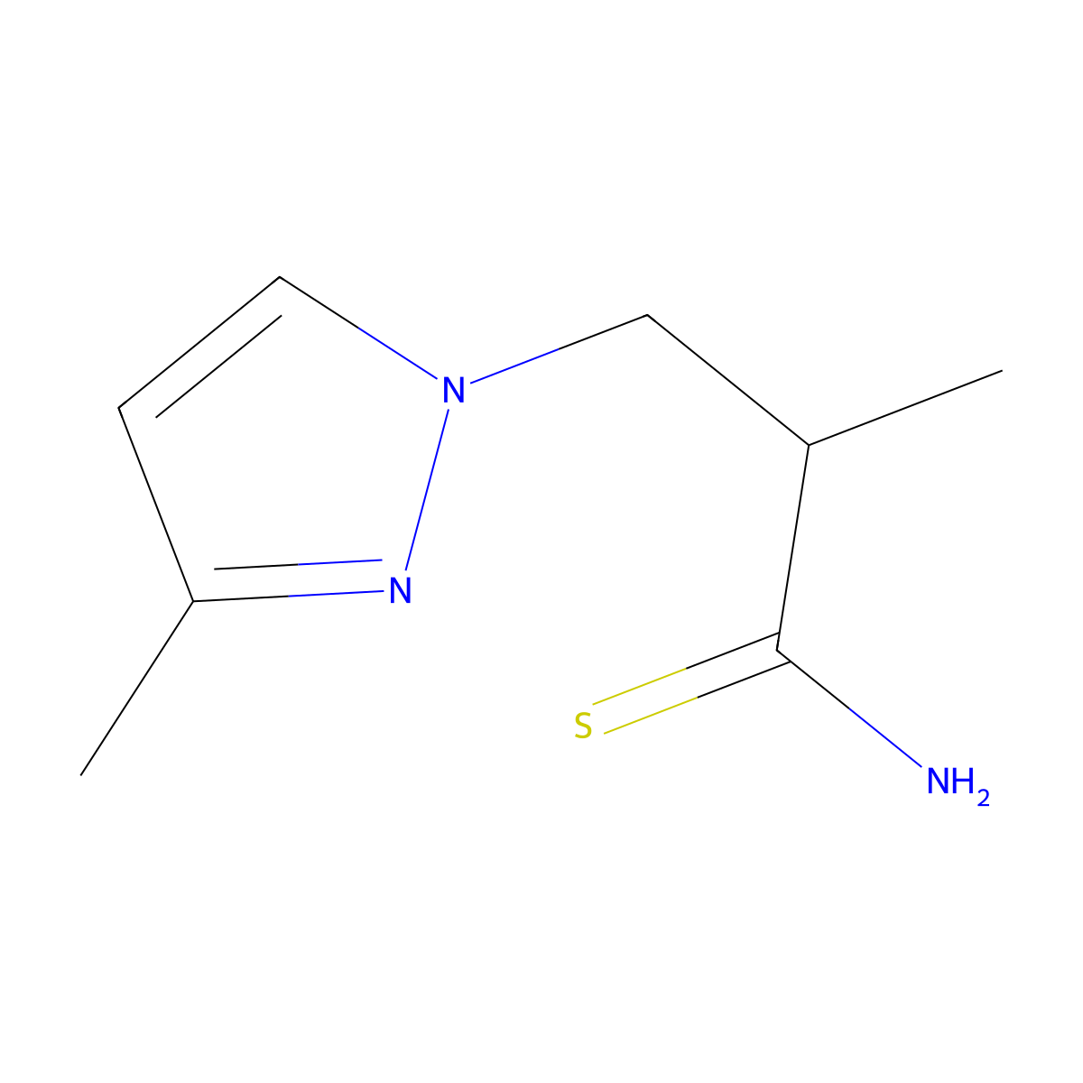 2-methyl-3-(3-methyl-1H-pyrazol-1-yl)propanethioamide molecular structure, CAS 1006319-96-5