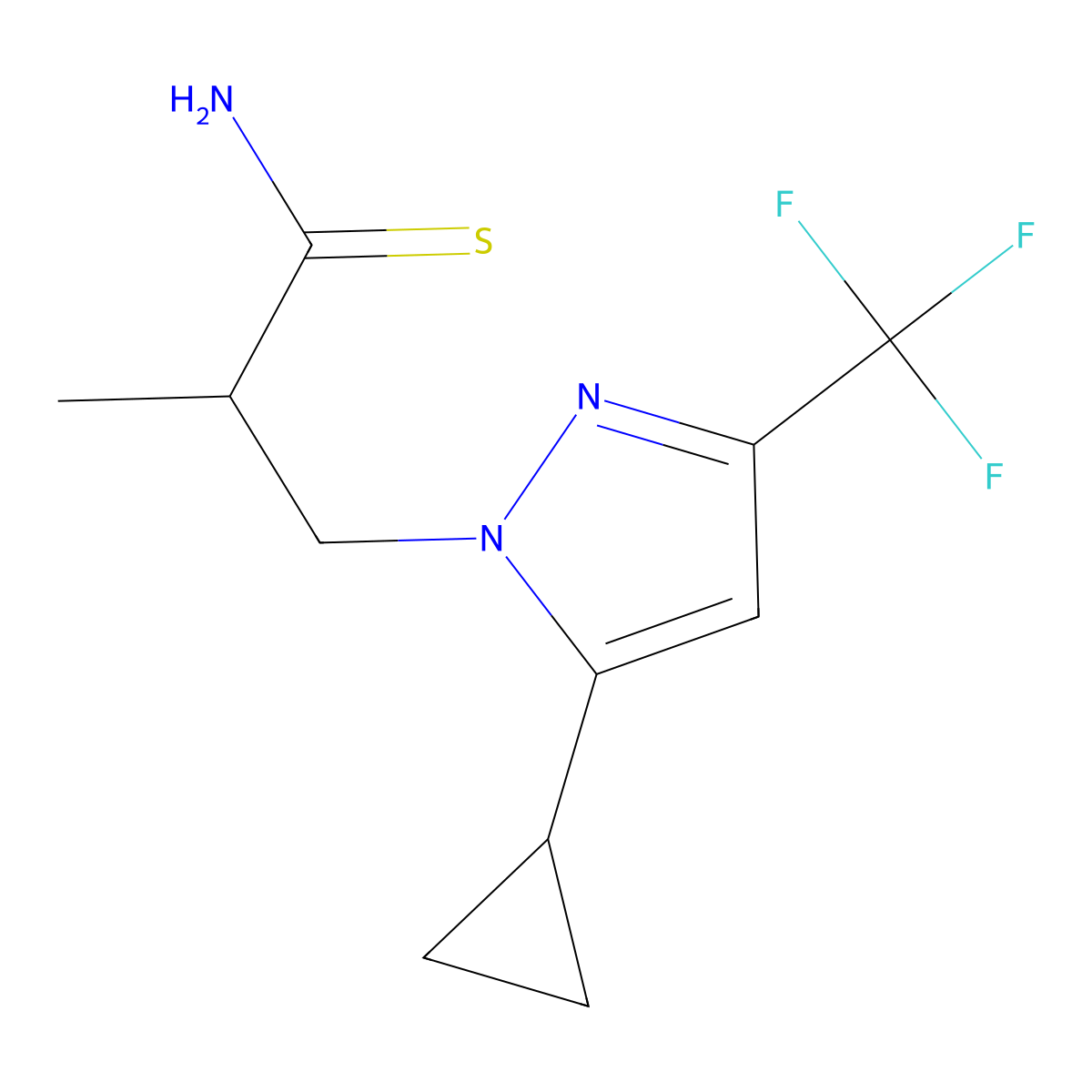 3-[5-cyclopropyl-3-(trifluoromethyl)-1H-pyrazol-1-yl]-2-methylpropanethioamide molecular structure, CAS 1006320-02-0