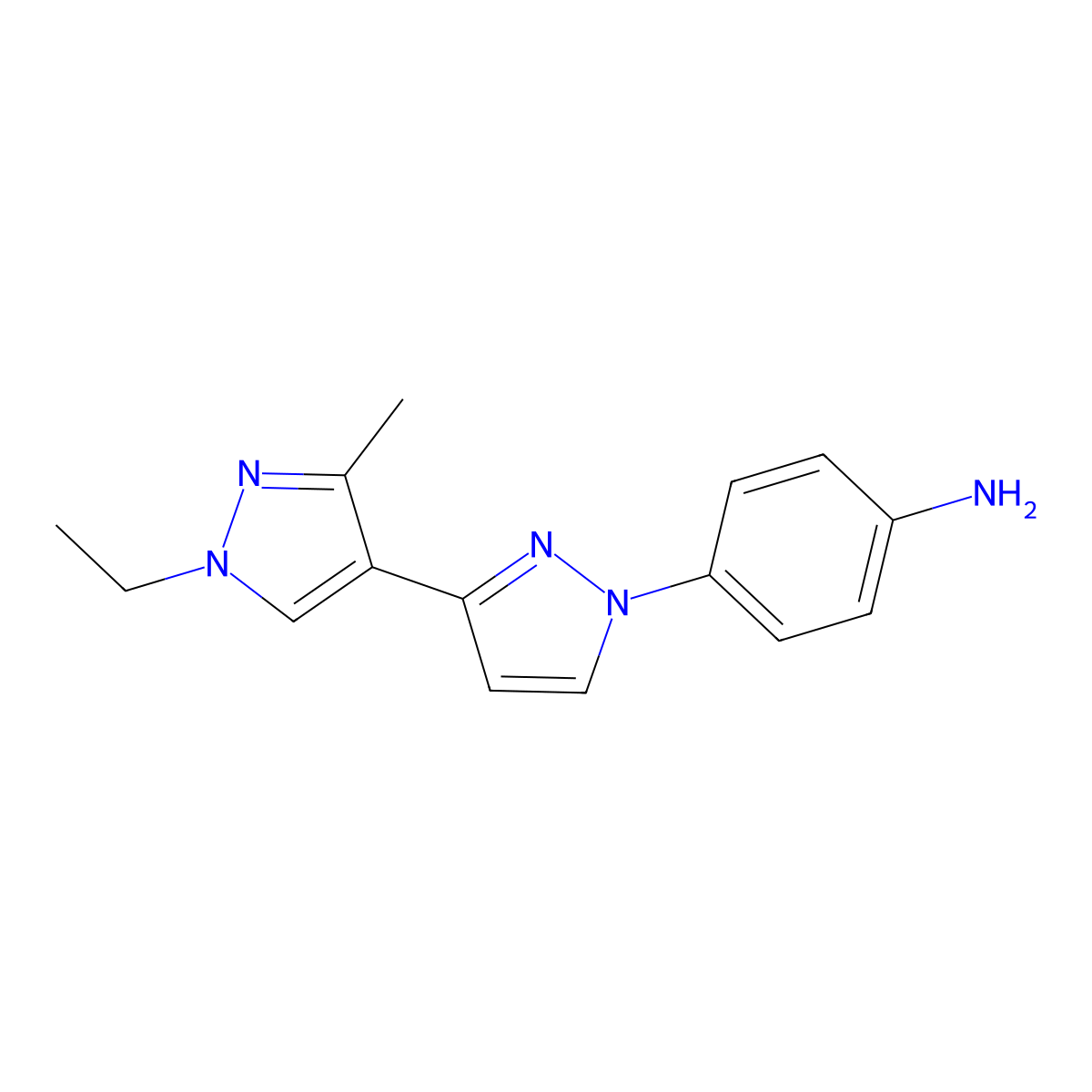 4-[3-(1-Ethyl-3-methylpyrazol-4-yl)pyrazolyl]phenylamine molecular structure, CAS 1006320-07-5