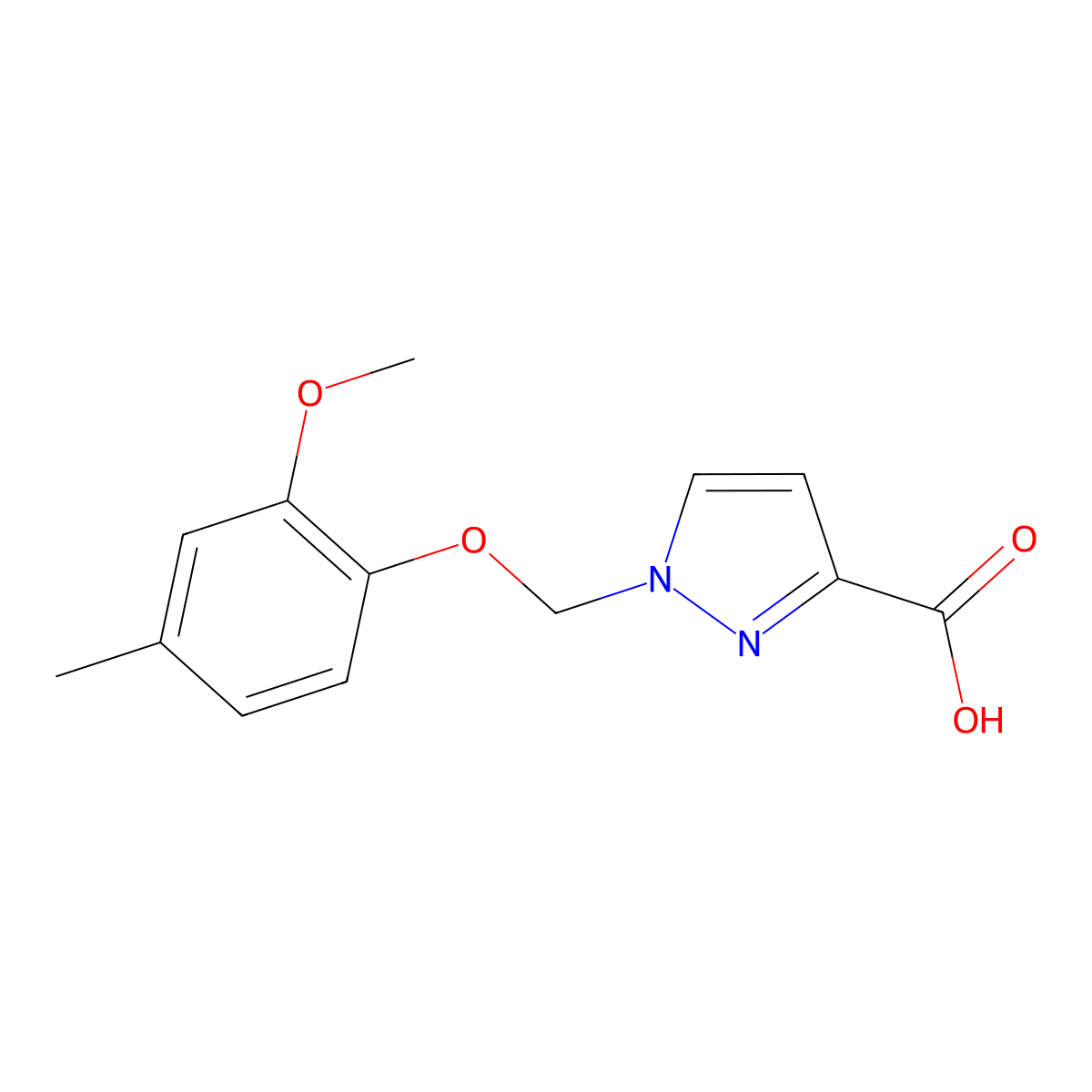 1-[(2-methoxy-4-methylphenoxy)methyl]-1H-pyrazole-3-carboxylic acid molecular structure, CAS 1006320-11-1