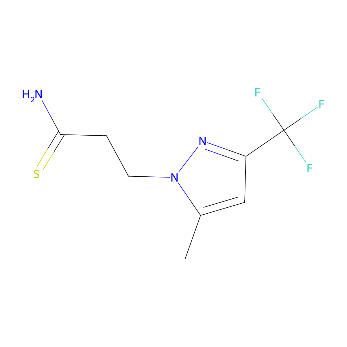 3-[5-methyl-3-(trifluoromethyl)-1H-pyrazol-1-yl]propanethioamide molecular structure, CAS 1006320-12-2
