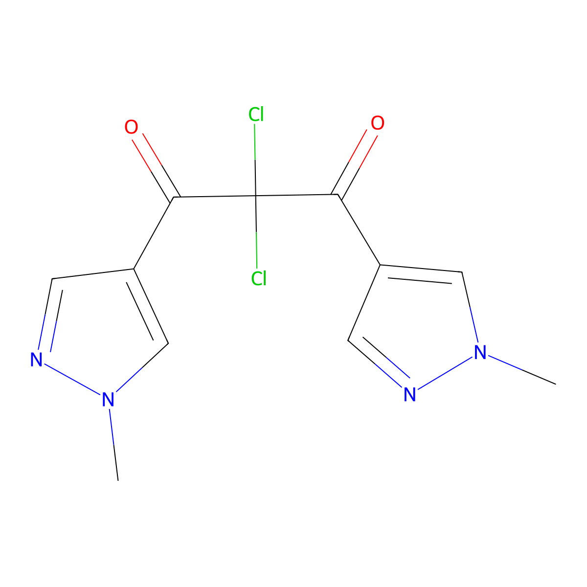 2,2-dichloro-1,3-bis(1-methyl-1H-pyrazol-4-yl)propane-1,3-dione molecular structure, CAS 1006320-15-5
