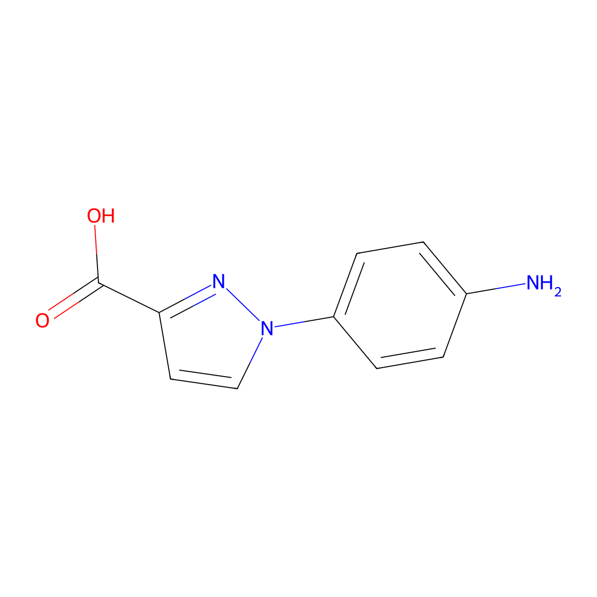 1-(4-aminophenyl)-1H-pyrazole-3-carboxylic acid molecular structure, CAS 1006320-17-7