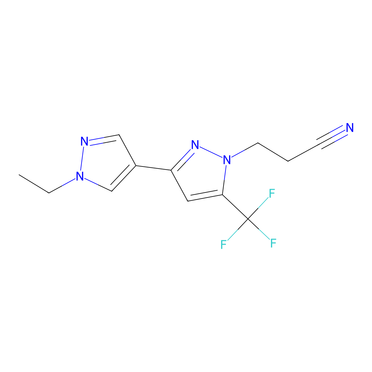 3-[1'-ethyl-5-(trifluoromethyl)-1H,1'H-3,4'-bipyrazol-1-yl]propanenitrile molecular structure, CAS 1006320-21-3