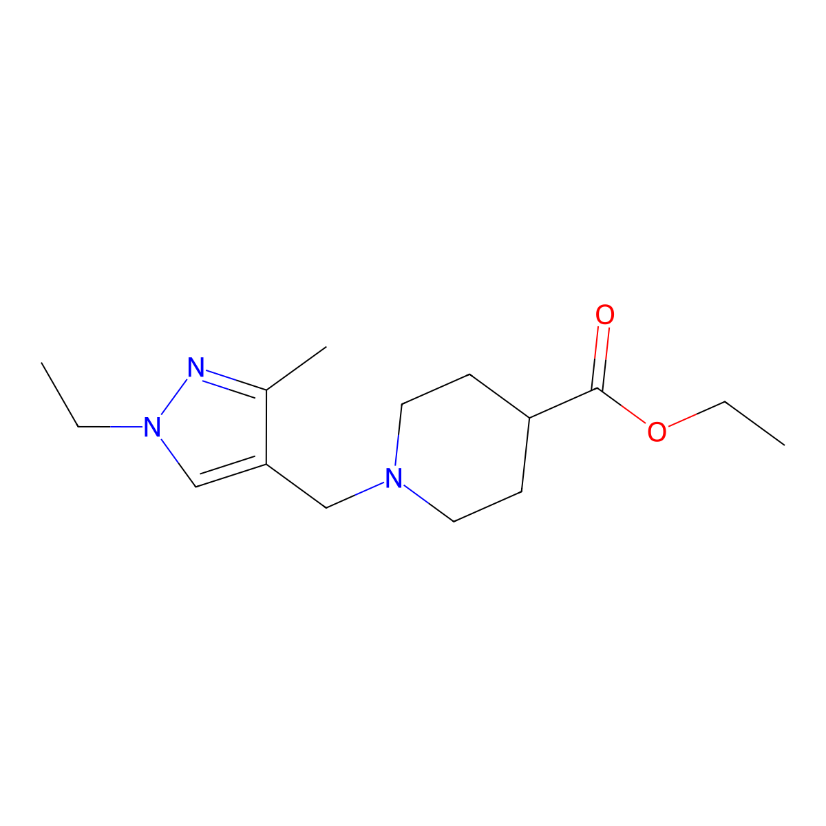 ethyl 1-[(1-ethyl-3-methyl-1H-pyrazol-4-yl)methyl]piperidine-4-carboxylate molecular structure, CAS 1006320-24-6