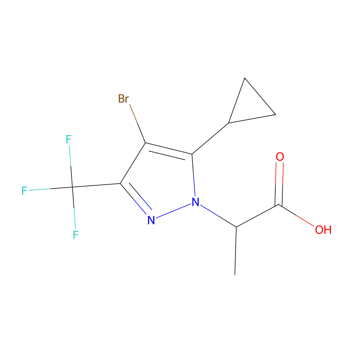 2-[4-bromo-5-cyclopropyl-3-(trifluoromethyl)-1H-pyrazol-1-yl]propanoic acid molecular structure, CAS 1006320-26-8
