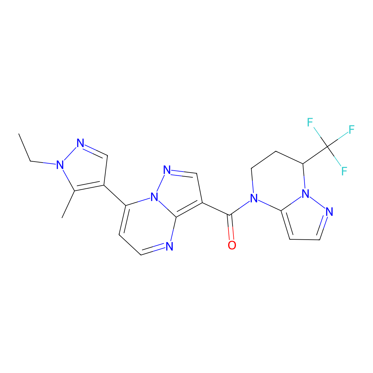 [6,7-Dihydro-7-(trifluoromethyl)pyrazolo[1,5-a]pyrimidin-4(5H)-yl][7-(1-ethyl-5-methyl-1H-pyrazol-4-yl)pyrazolo[1,5-a]pyrimidin-3-yl]methanone molecular structure, CAS 1006320-28-0