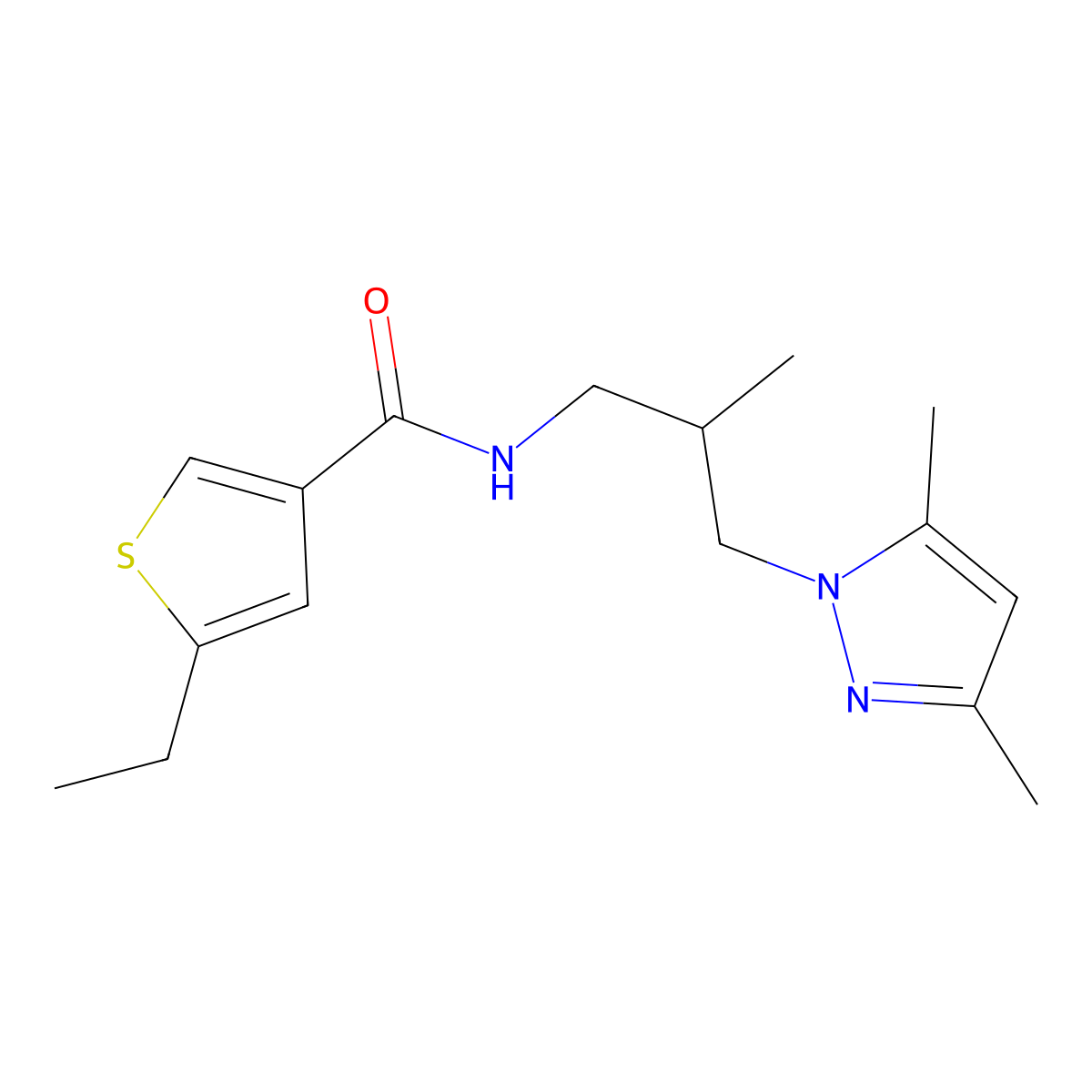 N-[3-(3,5-dimethyl-1H-pyrazol-1-yl)-2-methylpropyl]-5-ethylthiophene-3-carboxamide molecular structure, CAS 1006320-37-1