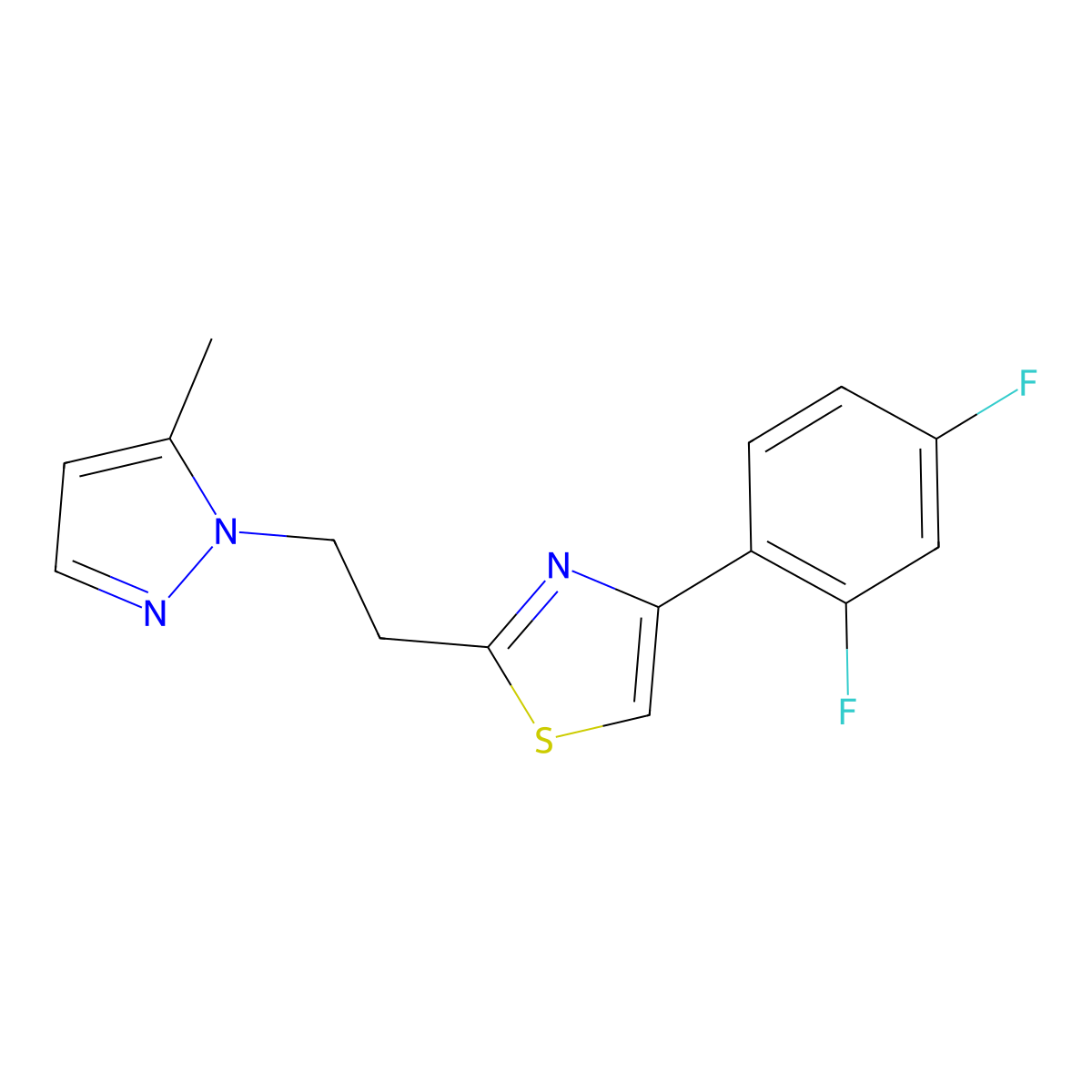4-(2,4-difluorophenyl)-2-[2-(5-methyl-1H-pyrazol-1-yl)ethyl]-1,3-thiazole molecular structure, CAS 1006321-70-5