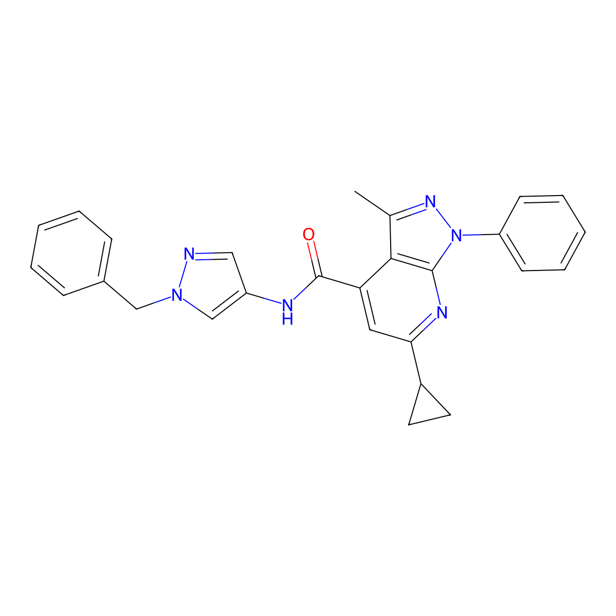 N-(1-benzyl-1H-pyrazol-4-yl)-6-cyclopropyl-3-methyl-1-phenyl-1H-pyrazolo[3,4-b]pyridine-4-carboxamide molecular structure, CAS 1006322-20-8