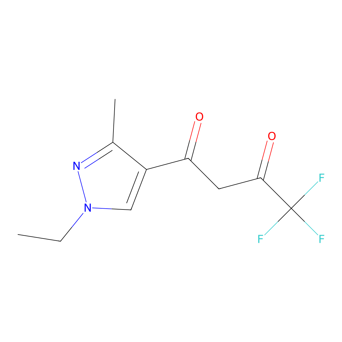 1-(1-ethyl-3-methyl-1H-pyrazol-4-yl)-4,4,4-trifluorobutane-1,3-dione molecular structure, CAS 1006322-30-0