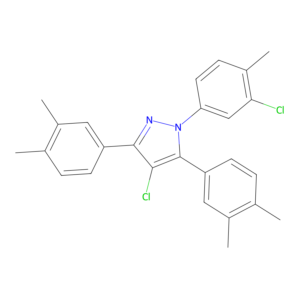 4-chloro-1-(3-chloro-4-methylphenyl)-3,5-bis(3,4-dimethylphenyl)-1H-pyrazole molecular structure, CAS 1006322-87-7