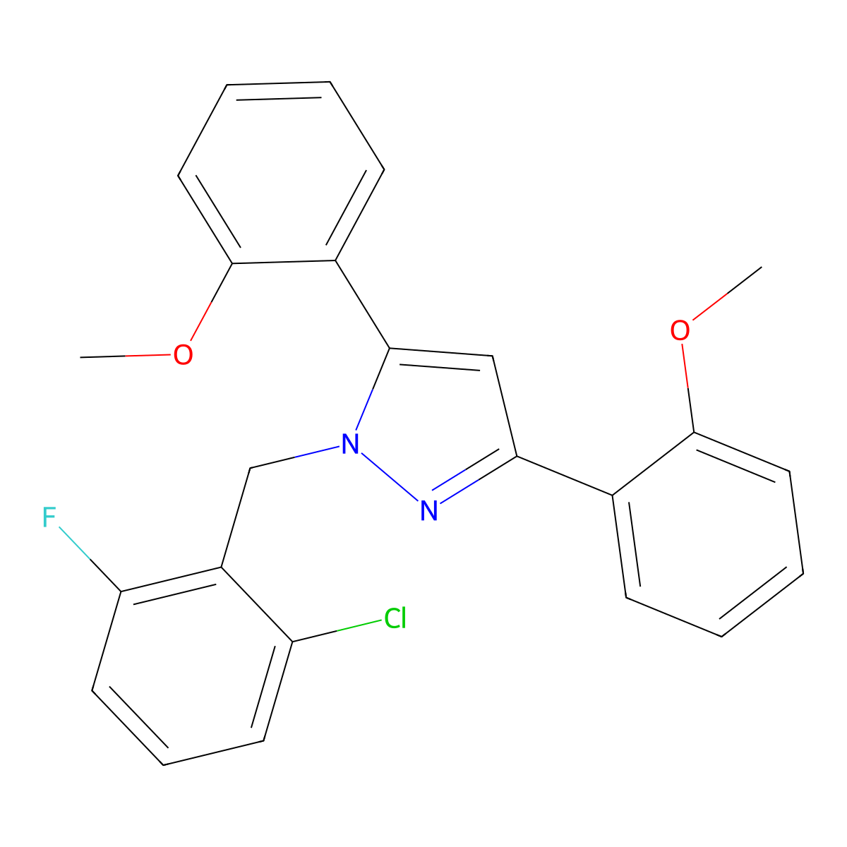 1-(2-chloro-6-fluorobenzyl)-3,5-bis(2-methoxyphenyl)-1H-pyrazole molecular structure, CAS 1006322-93-5