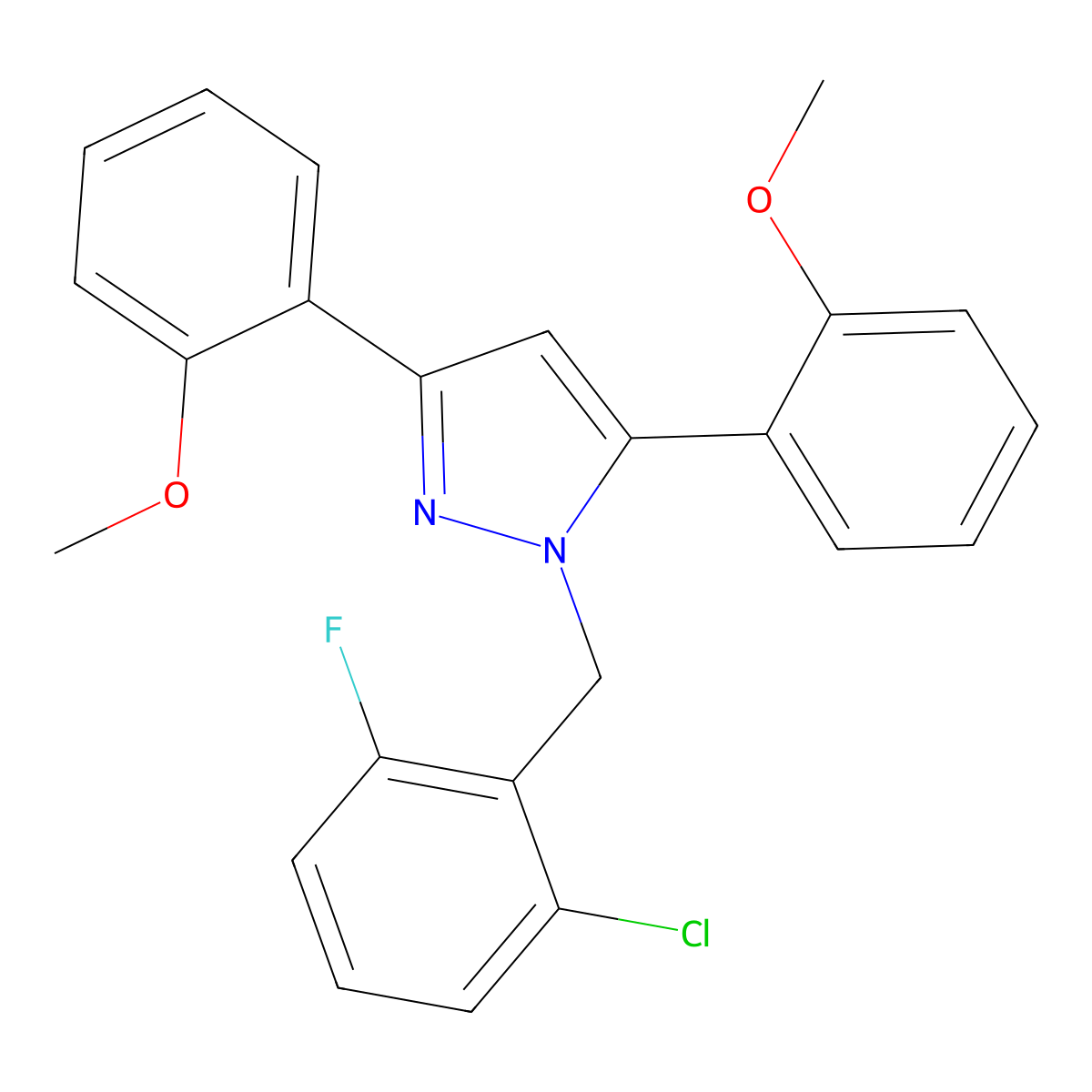 1-(2-chloro-6-fluorobenzyl)-3,5-bis(2-methoxyphenyl)-1H-pyrazole molecular structure, CAS 1006322-93-5