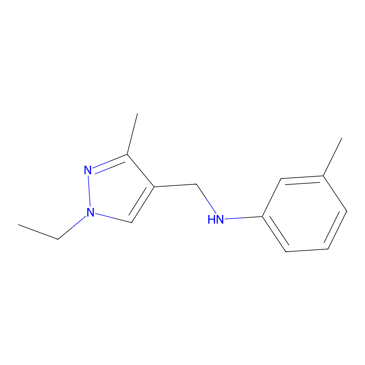 N-((1-Ethyl-3-methyl-1H-pyrazol-4-yl)methyl)-3-methylaniline molecular structure, CAS 1006322-94-6