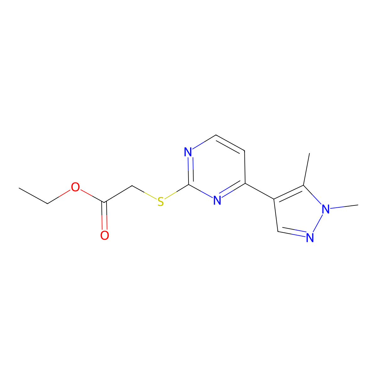 Ethyl {[4-(1,5-dimethyl-1H-pyrazol-4-YL)pyrimidin-2-YL]thio}acetate molecular structure, CAS 1006323-03-0